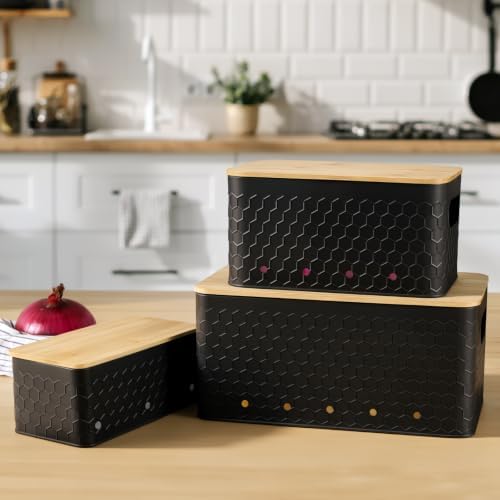 Kitchen Vegetable Storage Set of 3, Metal Onion Garlic Potato Storage Set, Kitchen Canisters Vegetable Keeper Containers