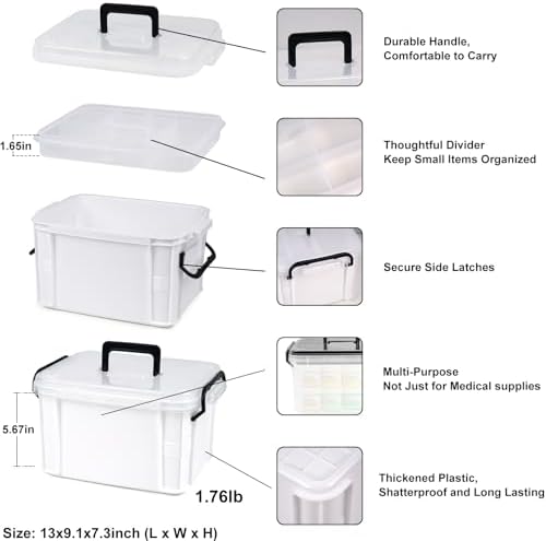 2-Tier Medicine Organizer - Plastic Portable Storage Box with Handle White