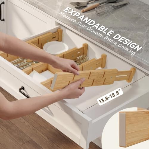 Bamboo Drawer Dividers, Expandable Kitchen Drawer Organizer