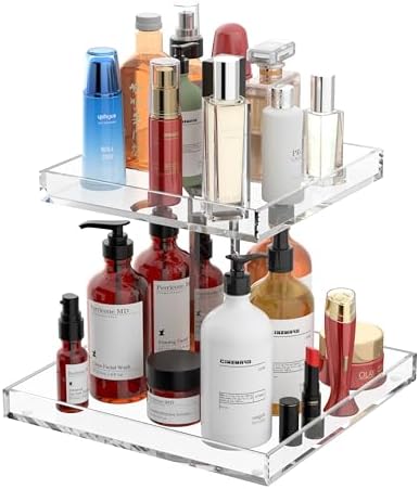 2-Tier Perfume Tray,Clear Perfume Organizer for Dresser and Counter,Acrylic Perfume Stand Organizer Vanity Trays Makeup 