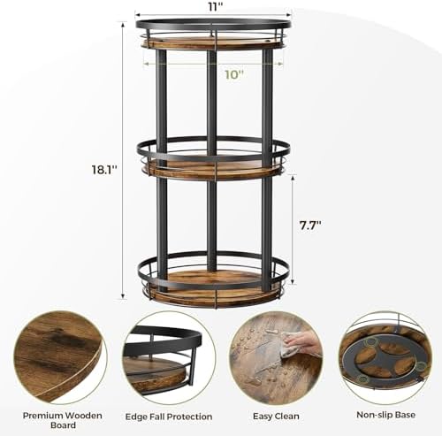 LAMU 10'' Wood Lazy Susan Spice Rack Organizer, 3 Tier Spice Organization for Cabinet, Countertop, Kitchen, Table Top, P