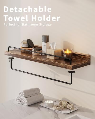 Seocry Bathroom Shelves, Wall Shelf Set of 3, Floating Shelves, Shelves for Room Wall, Bathroom Decor (Rustic Brown, 15.