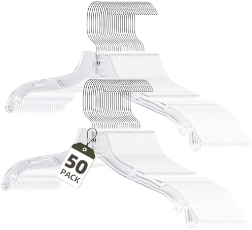 Clear Plastic Hanger 50 Pack, Heavy Duty Clothes Hangers