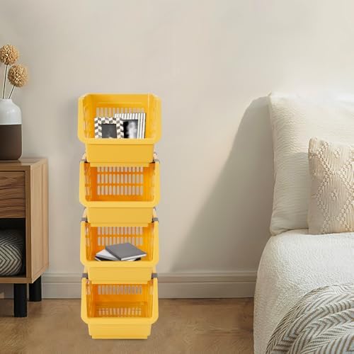 4 Pcs Stackable Storage Baskets, Compact Rolling Storage Baskets Set, Small Stackable Organizer Bins for Kitchen Bedroom