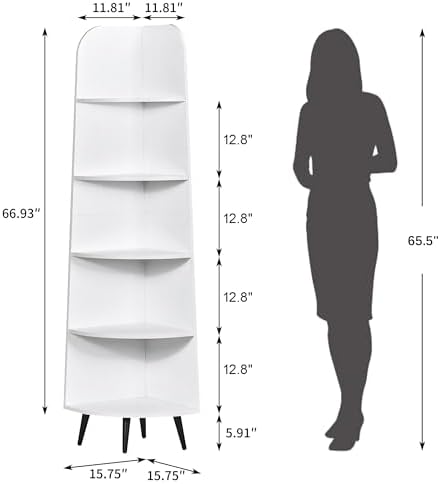 VECELO 5-Tier Curved Corner Shelf, 66.93" Tall Display Rack, White