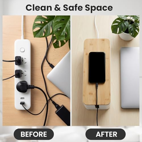 Tuwechen 2 Pack Cable Management Box, Wooden Style Cord Organizer Box