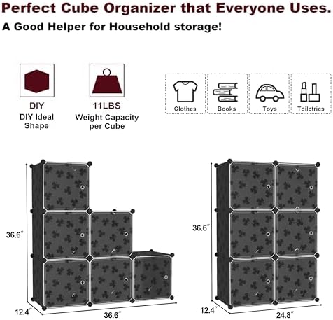 C&AHOME Clover Embossed Storage Organizer with Doors 6-Cube Shelf Black