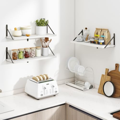 Heimlove Floating Book Shelves for Wall,23.6 Inches Wall Bookshelf Mounted Display&Storage Wood Shelves for Kitchen Bath