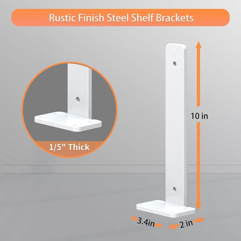 Floating Shelf Brackets Upgraded, 10 inch, White Heavy Duty Iron Shelf Brackets, Industrial Modern Floating Shelf Suppor