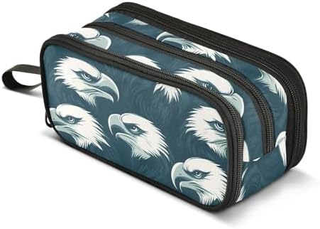 Eagles Head Pencil Case Box Boys Girls Large Pencil Pouch Zipper Compartments Big Capacity Stationery Pen Bag Organizer for Kids Teens Adults School Office