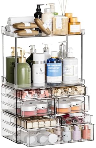 3 Pack Bathroom Organizers and Storage Countertop With 7 Drawers,Stackable Vanity Top Organizer,18.9" Tall Large Capacit