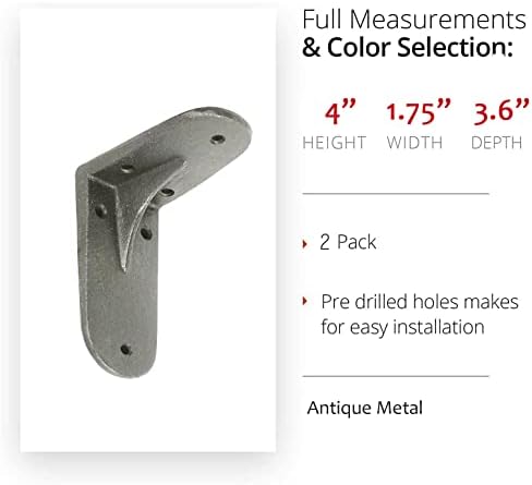 NACH Decorative Shelf Brackets, 2 Pack of 4.3 x 2 x 3.5 inch, Antique Metal Cast Iron Shelving Brackets - Metal Shelf Su