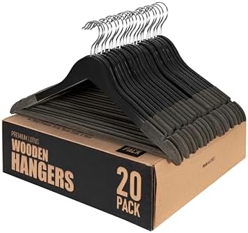 Wooden Hangers, 20 Pack, Non-Slip Velvet for Pants, Coats (Black)