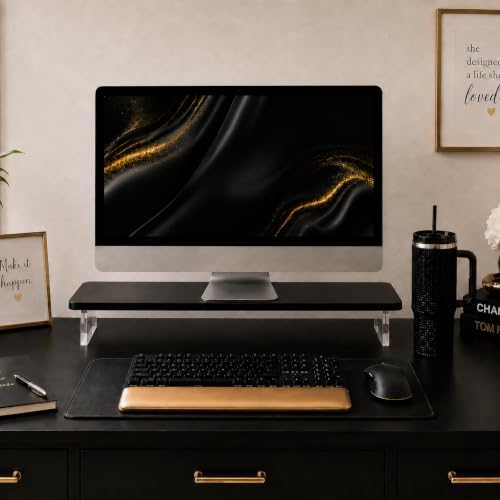 Bamboo Monitor Riser, Wide Desktop Monitor Stand for Desk with Clear Acrylic Legs, 31.5 x 8 inch Bamboo Wood Shelf, Fit 