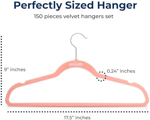 SereneLife 150 Pack Velvet Hangers - Space Saving, Slim Suit Clothes Hanger Set with 360 Degree Swivel, Can Hold Up to 10 Lbs, for Coats, Jackets, Pants & Dress (Pink)