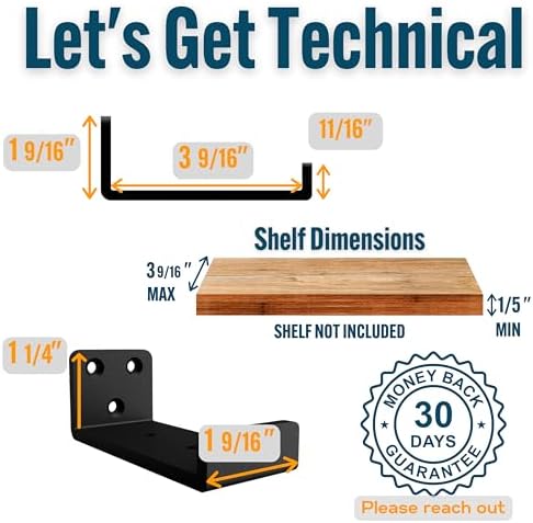 EVALD Floating Shelf Brackets w/ Lip | Hidden Black Carbon Steel Brackets for 4-inch Board (3 5/9" True Size) Kitchen, N