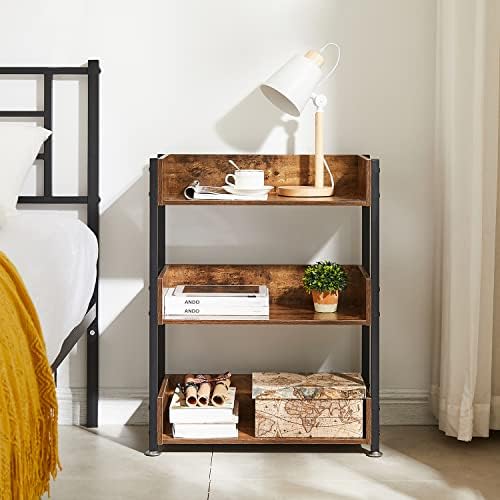 VECELO Bookshelf, 30" H Small Bookcase,3-Tier Storage Organizer,Wood Bookcase with Steel Frame,Shelving Unit for Living 