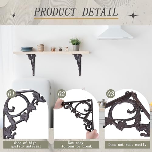 Lounsweer 8 Pcs Shelf Brackets, 8 Inch Antique Brass Wall Mounted,Delicate
