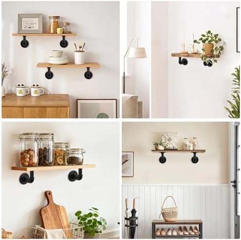NearMoon Industrial Pipe Iron Shelf Brackets-Wall Mounted DIY Rustic Pipe Metal Brace Brackets, Vintage Farmhouse Décor 