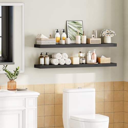 HOOBRO Floating Shelves for Wall, Wall Mounted Shelf Set of 2, 47.2" Hanging Shelf with Invisible Brackets, for Wall Dec