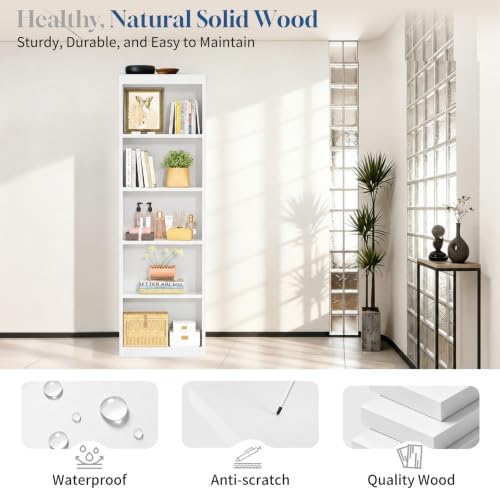 White Book Shelf,5-Tier Bookshelf Storage Shelves,68 Inch Bookcase