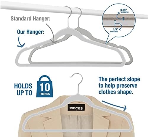 50 Pack Slim Plastic Clothes Hangers Grey