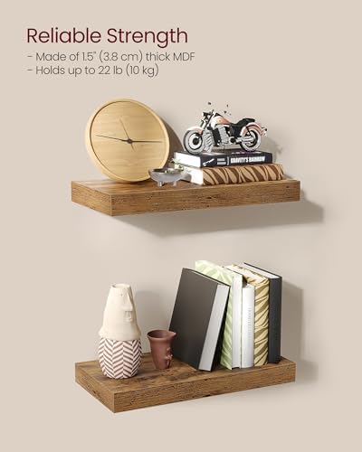 VASAGLE Wall Shelves, Floating Shelves, Set of 3, 15.8 x 7.9 x 1.5 Inches