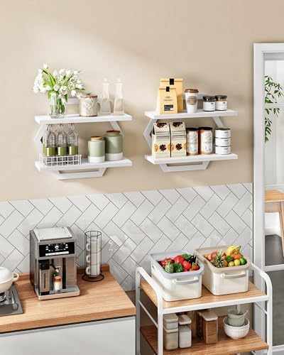 CHOEZON Hexagon Floating Shelves for Wall, Set of 2, 2 -Tier Hanging Shelves, Wall Mounted Storage Shelves, for Living R