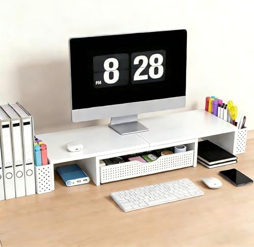 Spacrea Dual Monitor Stand Riser with Drawer and 2 Pen Holders