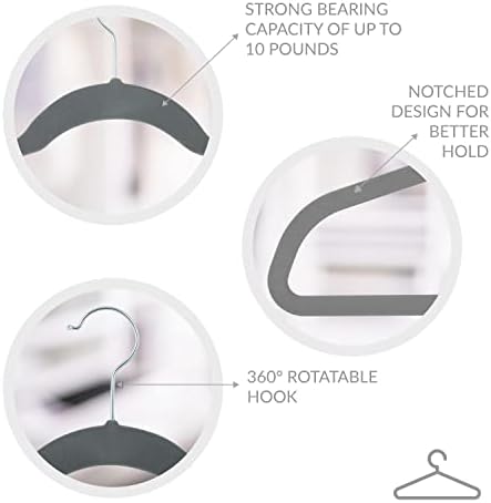 Simplify Extra Wide 21” Velvet Coat Hangers | 24 Pack | Slim Design | Heavy Duty | Holds 10 Pounds | Closet Organization | Shirt & Clothes | Grey