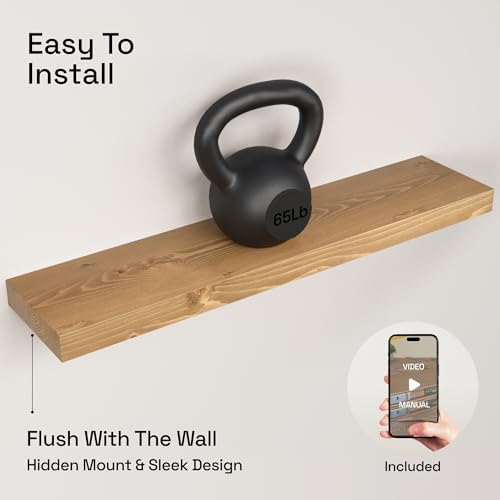 Natural Wood Floating Shelves for Wall 30 Inches Long, Oak Wooden Shelf