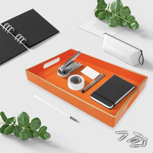 Spsyrine Orange Bathroom Vanity Tray with Handles for Dresser Tops