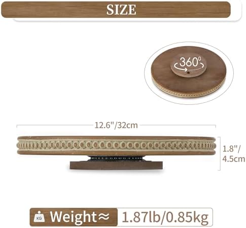 Hanobe Lazy Susan Centerpiece Tray, Round Wooden Turntable Organizer, Brown