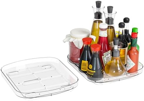 Yieach Clear Refrigerator Lazy Susan Turntable,11.9''x10.2'',Square Fridge Turntable Organizer,Large Rotating Fridge Tra
