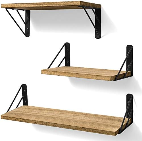 BAYKA Wall Shelves for Bedroom Decor, Floating Wall Shelves for Living Room Kitchen Storage, Wall Mounted Rustic Wood Fl