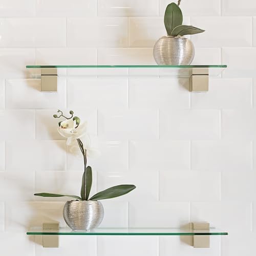 Dulles Glass 6" x 18" Rectangle Floating Glass Shelf - Shelf Only - Tempered - 1/4" Thick - Flat Polished Glass