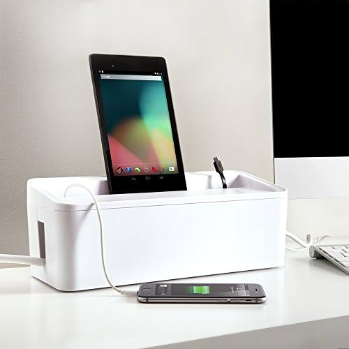 in-Box Desktop Mobile Charging Station & Power Strip Organizing Box, White