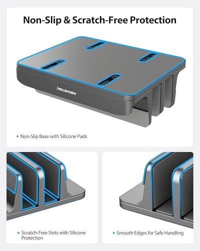 AboveTEK Vertical Laptop Stand, 3 Slots Aluminum Desk Laptop Holder & Laptop Docking Station Stand for MacBook, Tablet, 