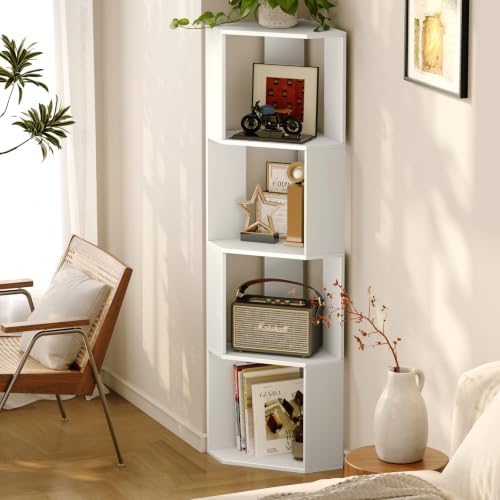 ALISENED 4-Tier Corner Bookshelf,Small Bookcase,Tall Corner Storage Stand