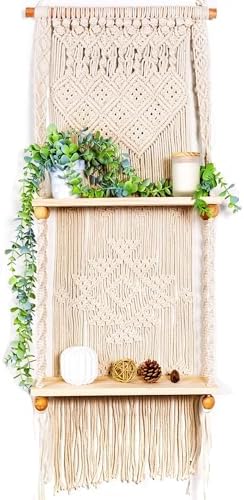 Macrame wall Hanging Shelf (Tier 2, Natural White)