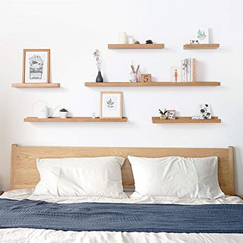 HOMWOO Floating Shelves Walnut Natural Wood Wall Shelves Picture Ledge for Home, Living Room, Bedroom, Bathroom, Office,