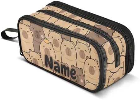 Custom Cute Capybara with Orange Pencil Case Box Boys Girls Personalized Name Large Pencil Pouch Stationery Pen Bag Organizer for Kids Adults School Office