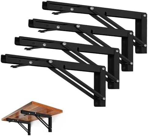 Storystore Folding Shelf Brackets, 18 Inch 4 Pcs Black Stainless Steel