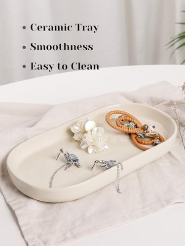 INGOFIN 7" Ceramic Bathroom Vanity Tray - Bathroom Organizer Countertop Tray for Perfume, Jewelry, Candles, Small Kitche
