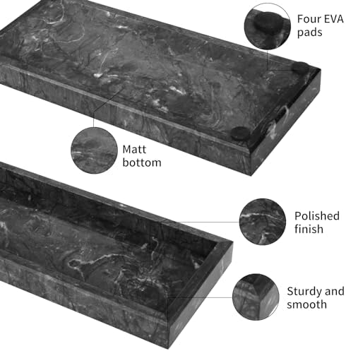 Marble Bathroom Vanity Tray, Black, 12"x 5" x1.2"