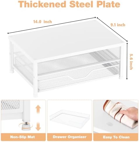 OPNICE Computer Monitor Stand Riser, Desk Organizer with Drawer, Printer & Laptop Stand, Office Desk Accessories & Works