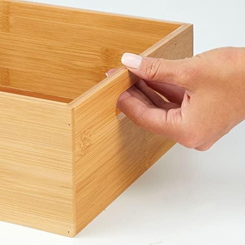 mDesign Kitchen Storage Box - Large Wooden Box with Handles - Bamboo Kitchen Utensil Storage Box - 12" x 9" x 4" - Set o
