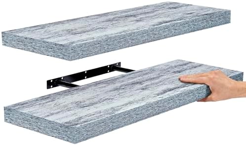 Sorbus Wood Floating Shelves for Wall (24 x 9 Inch, 2 Pack, Blue)