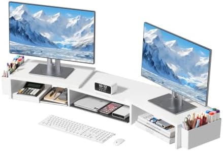 AUPSEN Dual Monitor Stand Riser with 2 Pen Holders, Desk Organizer, White
