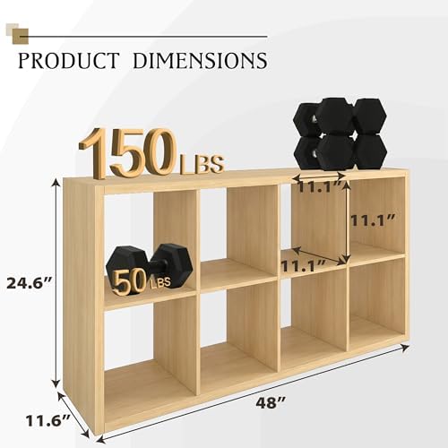 WannabeMyself【2026 Wooden Thick Frame】 8 Cube Storage Organizer with Anti-Tipping Kits, Reversible Open Back Book Shelf,